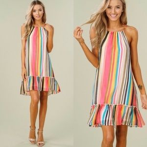 🎉HOST PICK🎉Multi-Colored Striped Halter Dress